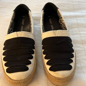TOMS Black and Cream Espadrille Flats